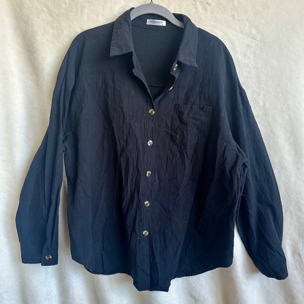 Hotouch Black Linen Cotton Button Down Shirt Size XL Summer Lightweight Vacation